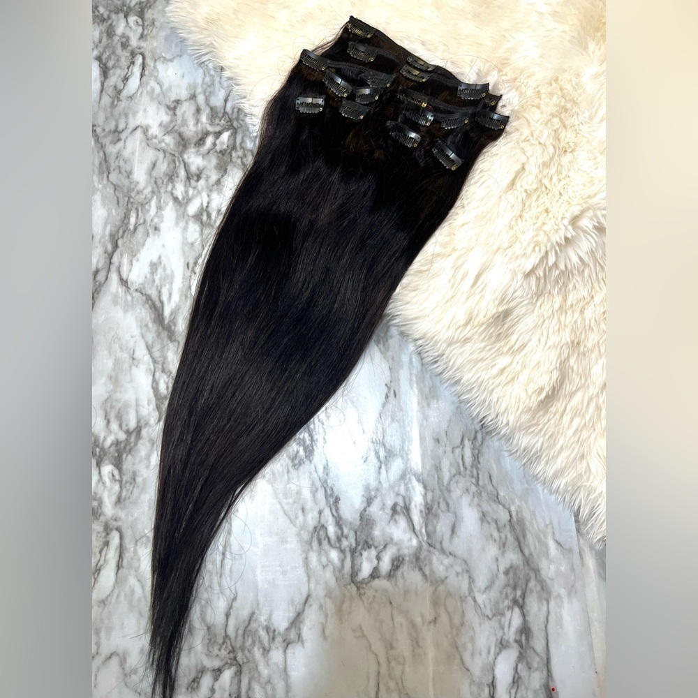 20 In Black Clip in Real 100% Human hair Extensions l Set in Straigh…
